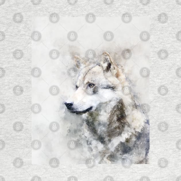 Dramabite Watercolor wolf wolves grey artsy artistic painting wildlife by dramabite